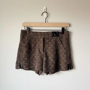 Burning Torch Women's Brown Texture Leather Trim Shorts Size 0
